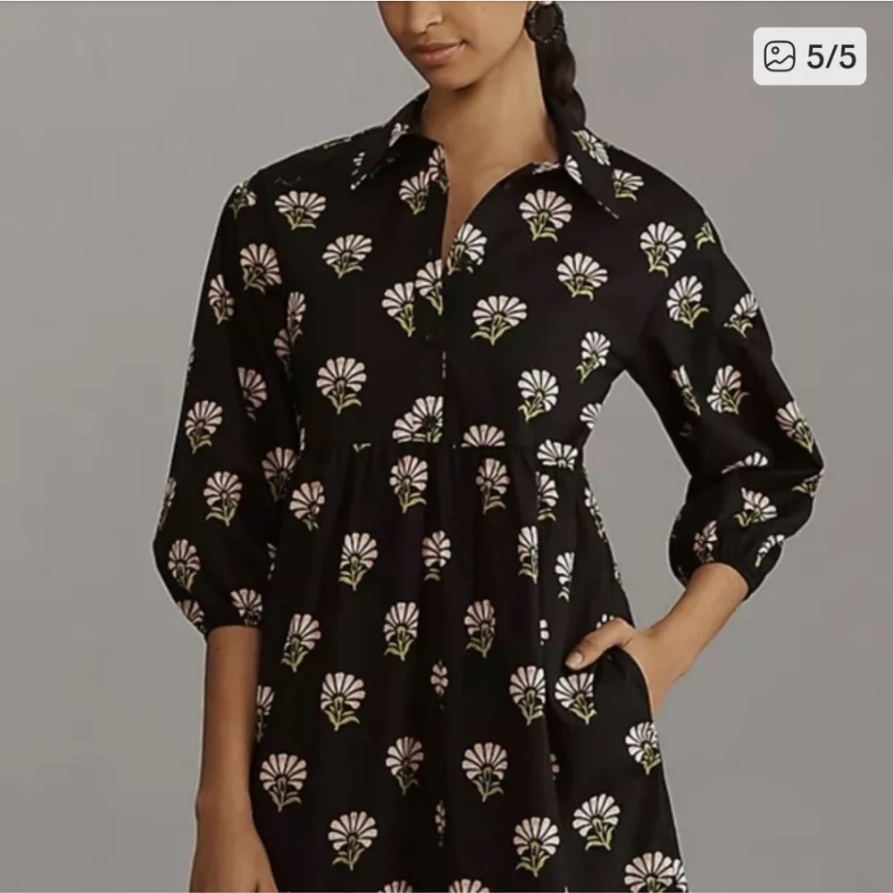 Anthropologie Maeve Black Midi Dress with Pink & Green Floral Print - Size XL - Picture 4 of 9